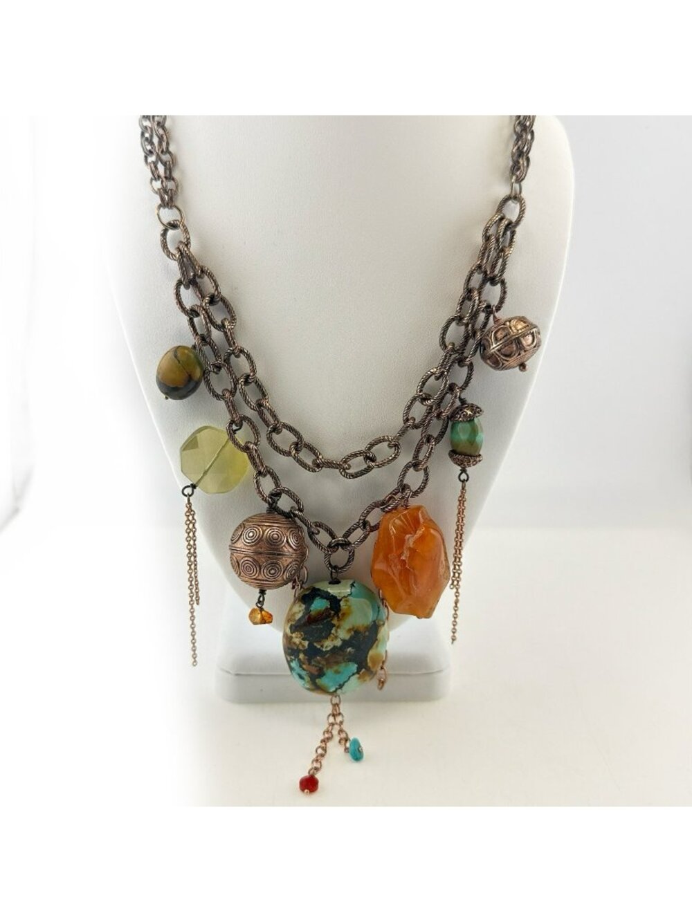 Deb Guyot Necklace Turquoise Chunky Bronze Boho Mixed Metals Artisan Southwest